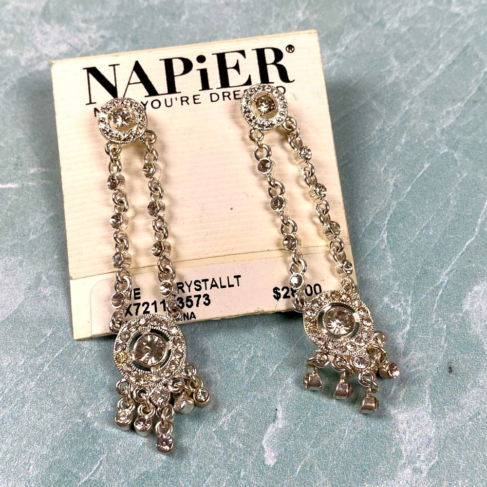NWT Vintage Napier rhinestone dangle earrings evening dazzle